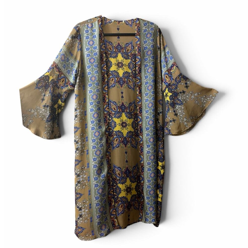 Bohemian Paisley Medallion Kimono Duster with Tulip Bell Sleeves size Small - Picture 3 of 15